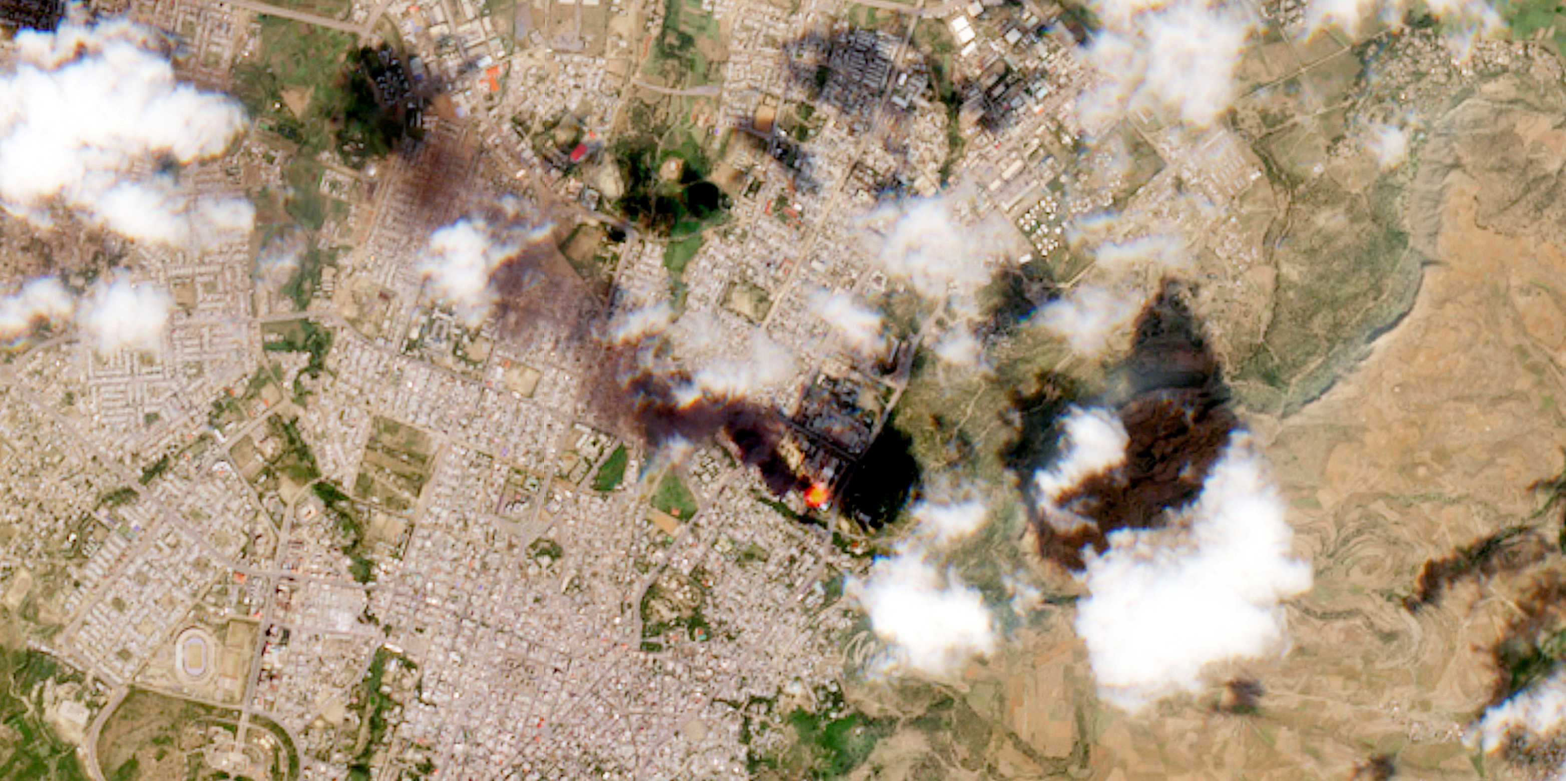 Smoke rising from Mekelle, Ethiopia on 20 October 2021.